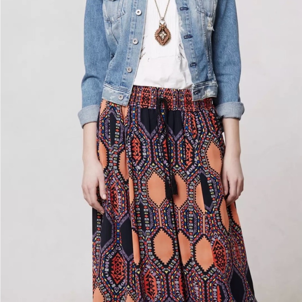 Maeve from anthropologie hexprint flowy summer maxi skirt